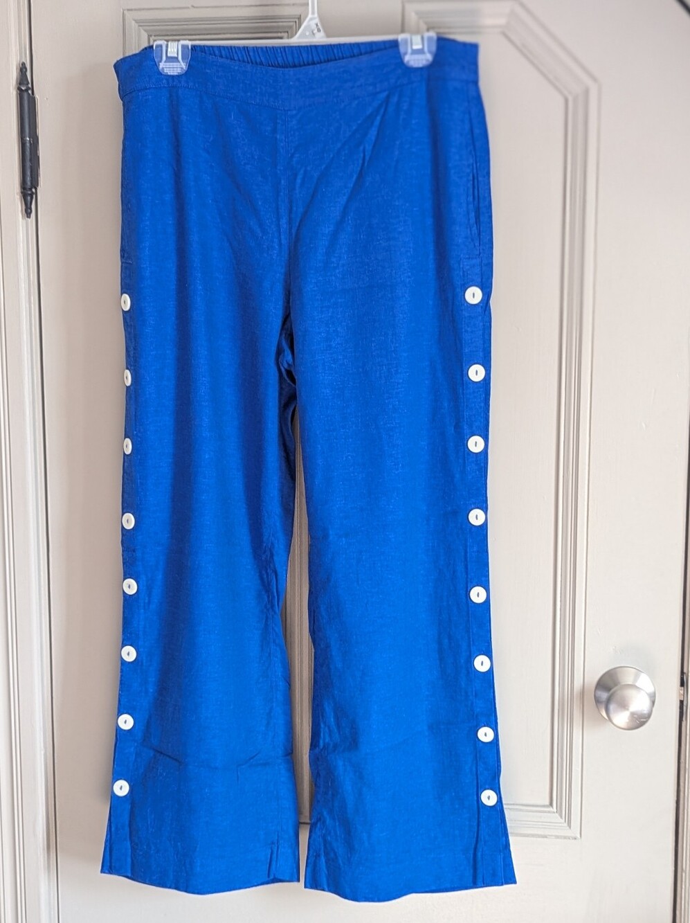 Royal Blue Button-Trim Pull-On Pants